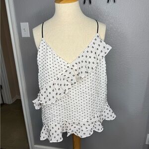 Polka Dot Ruffle White Top